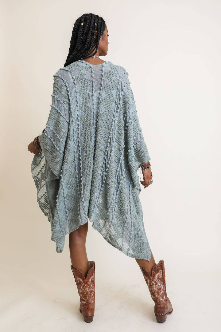 Cheyenne Embroidered Zig Zag Soft Kimono - Sage