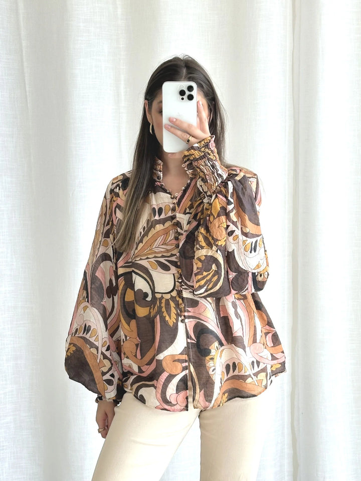 Dreams Blouse - Choc Butter Swirl, Beige & Black