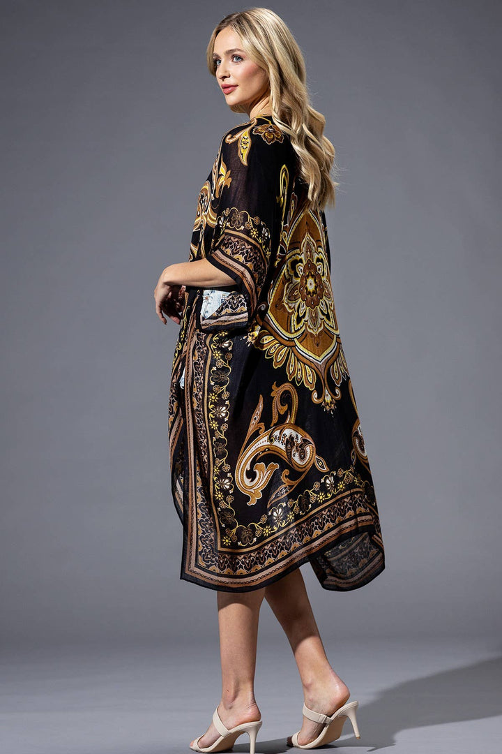 Mandala Print Brown Yellow Multi Kimono