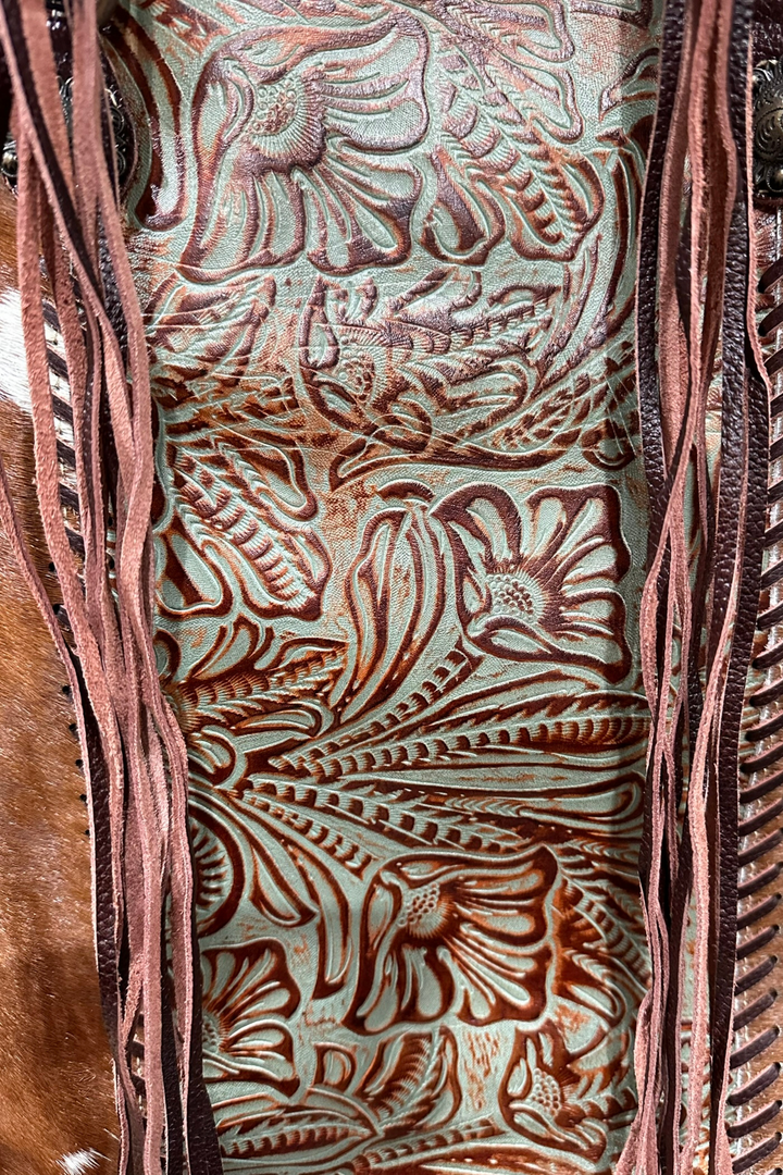 Dakota Hand-Tooled Hide Tote Brown