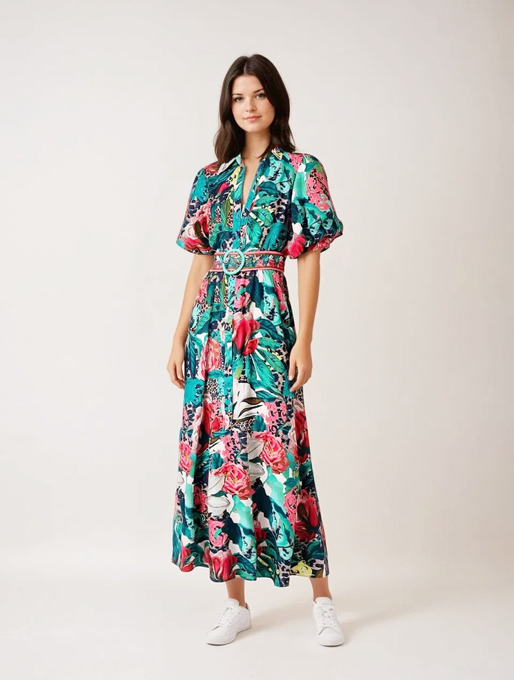 Donatella Leopard Floral Maxi Dress