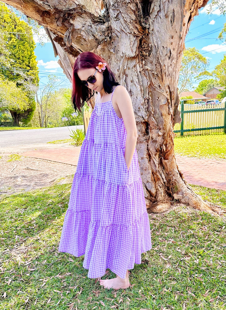 Willow Purple Gingham Maxi Dress