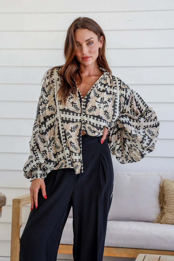 Dreams Blouse - Choc Butter Swirl, Beige & Black