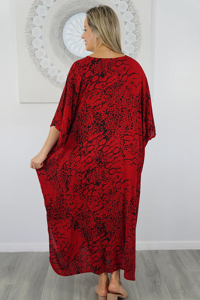 Red Animal Print Long Kaftan