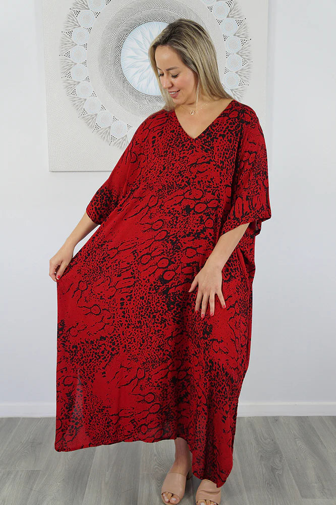 Red Animal Print Long Kaftan