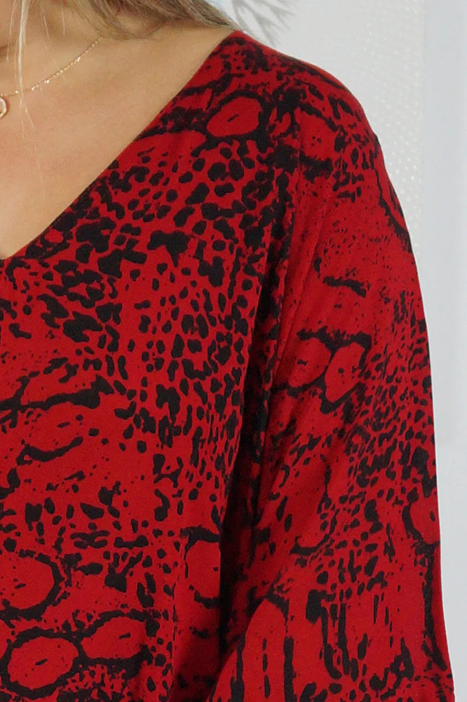 Red Animal Print Long Kaftan