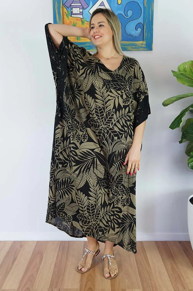 Black Betelnut Print Long Kaftan