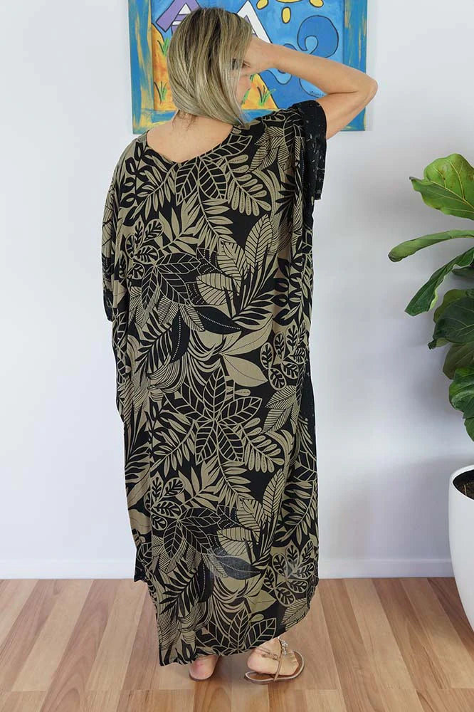 Black Betelnut Print Long Kaftan