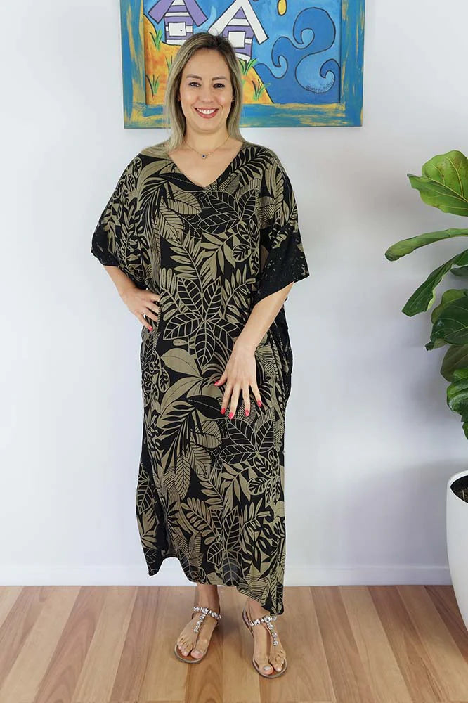 Black Betelnut Print Long Kaftan