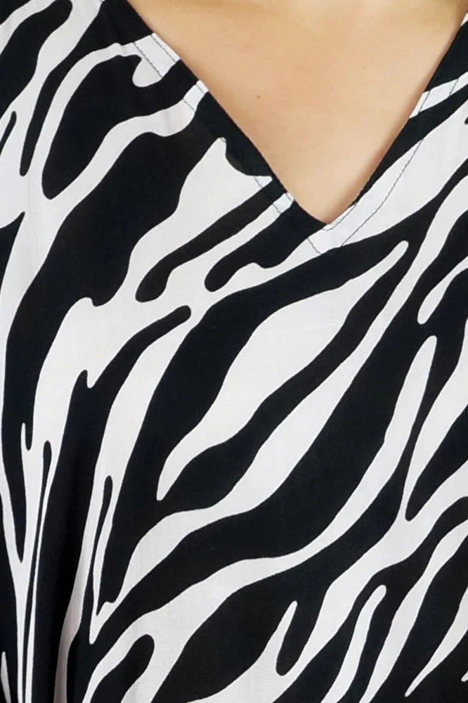 Zebra Print Long Kaftan - Black, Brown or Navy