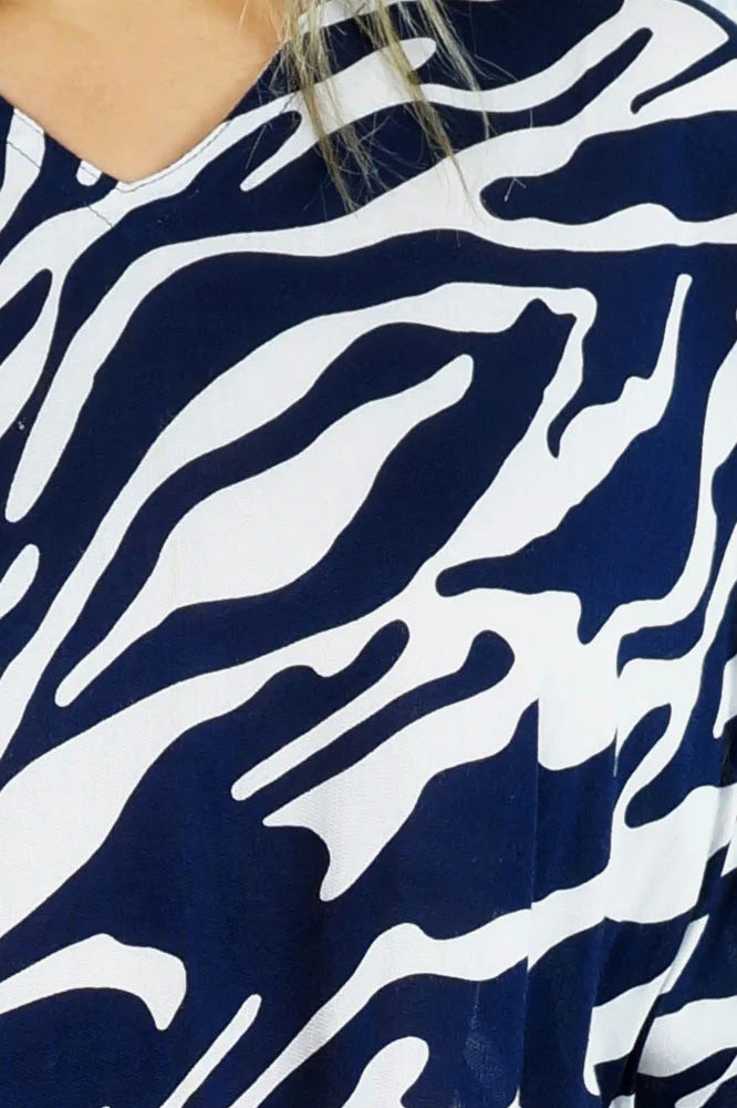 Zebra Print Long Kaftan - Black, Brown or Navy