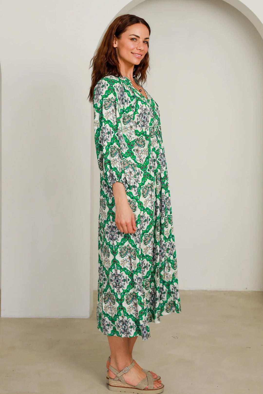 Flora Green Bohemian Midi Dress