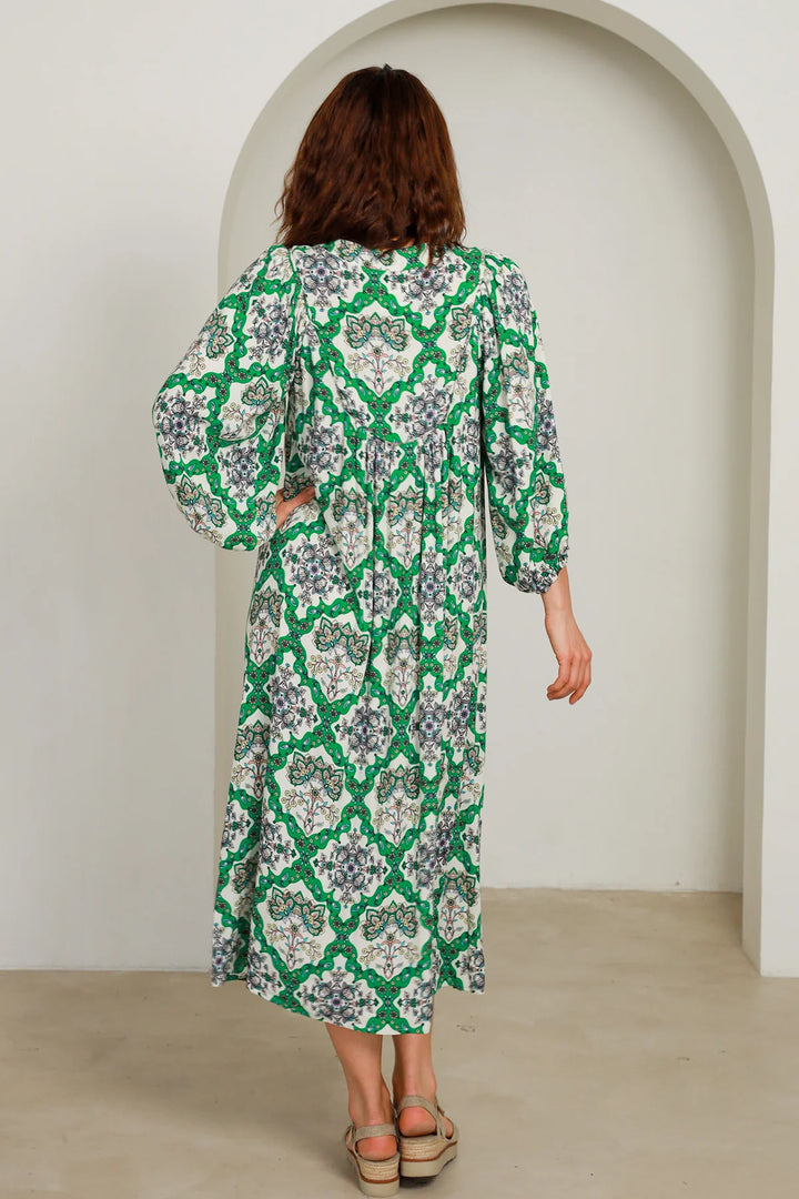 Flora Green Bohemian Midi Dress