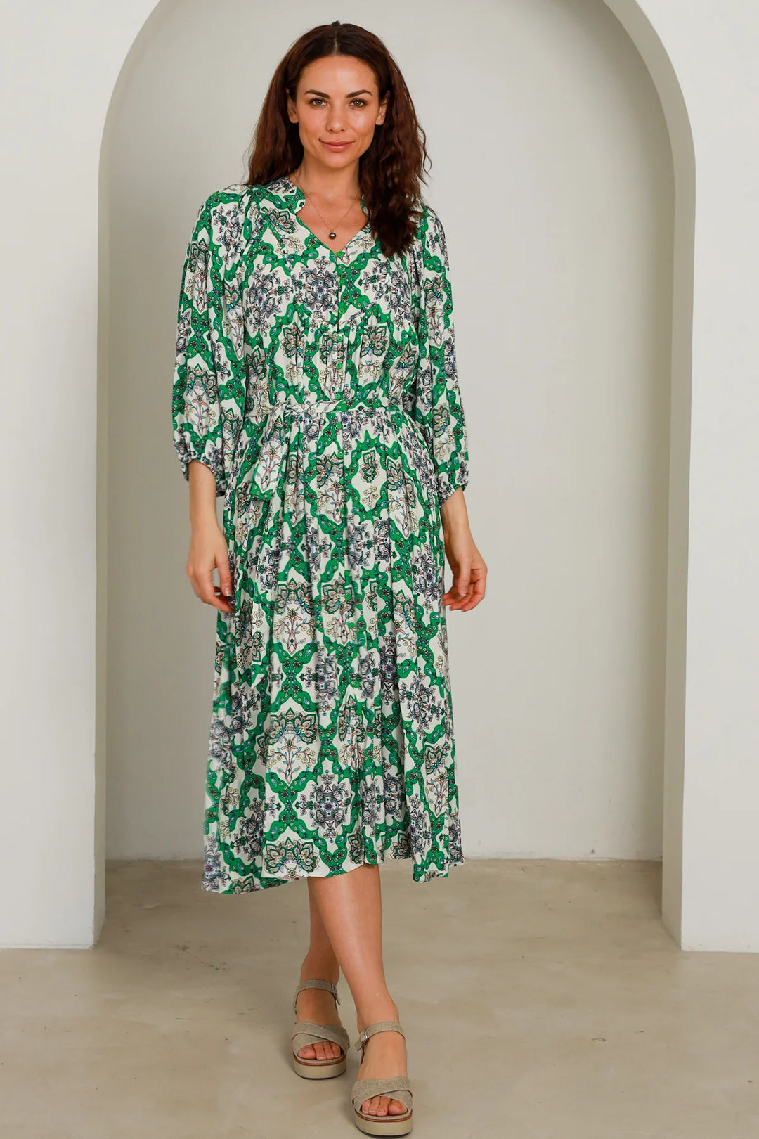 Flora Green Bohemian Midi Dress