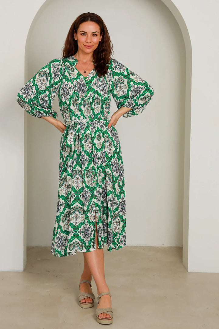 Flora Green Bohemian Midi Dress