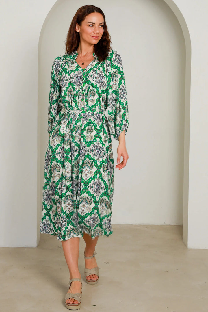 Flora Green Bohemian Midi Dress