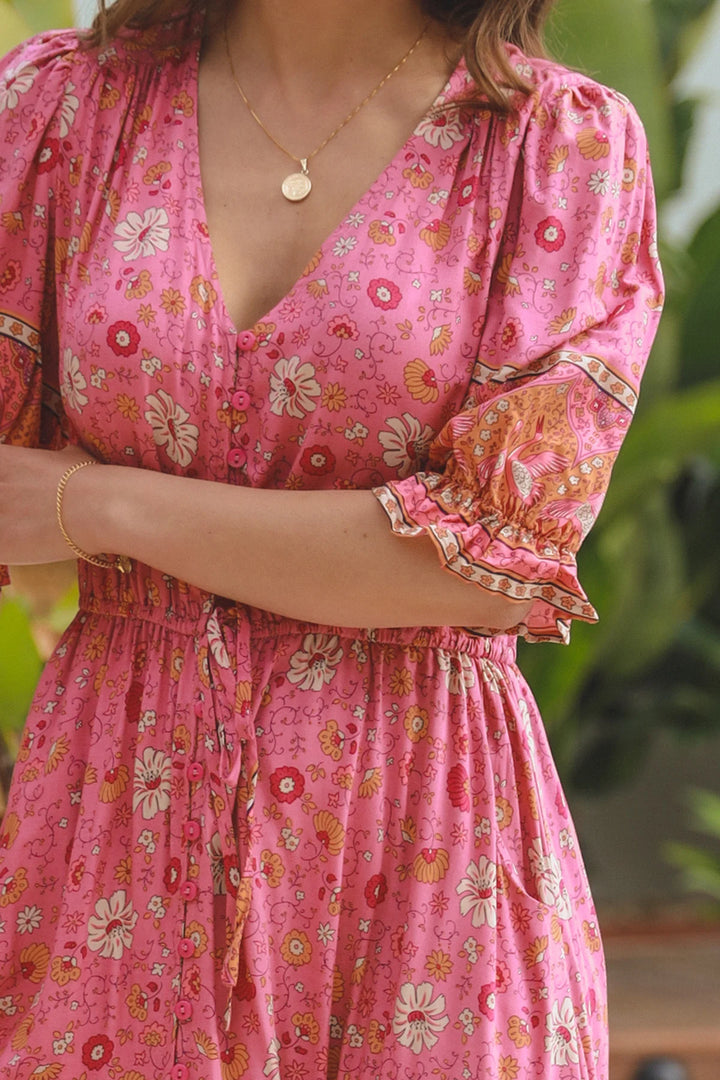 Allie Boho Pink Orange Floral Maxi Dress - @Saucy Ladies