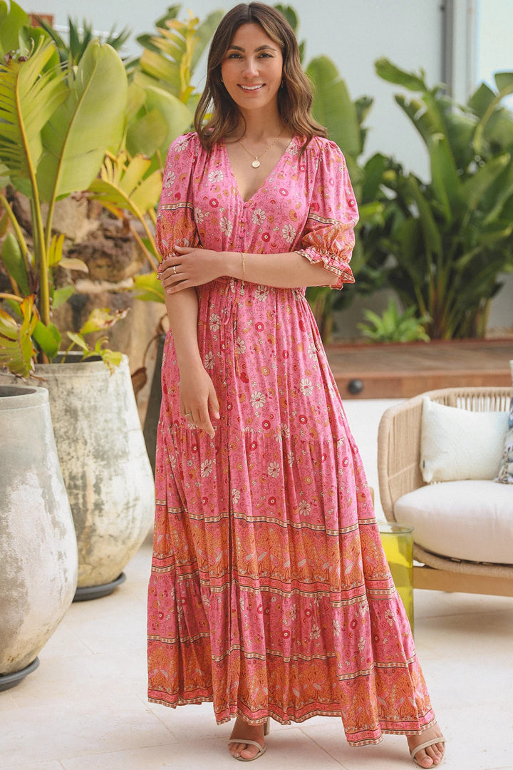 Allie Boho Pink Orange Floral Maxi Dress - @Saucy Ladies