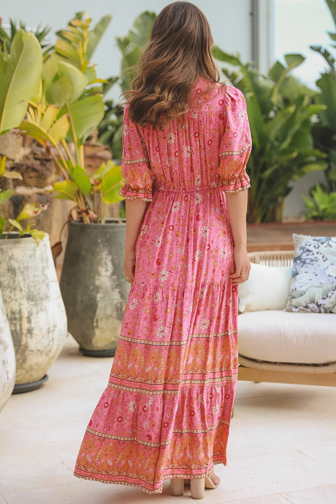 Allie Boho Pink Orange Floral Maxi Dress - @Saucy Ladies