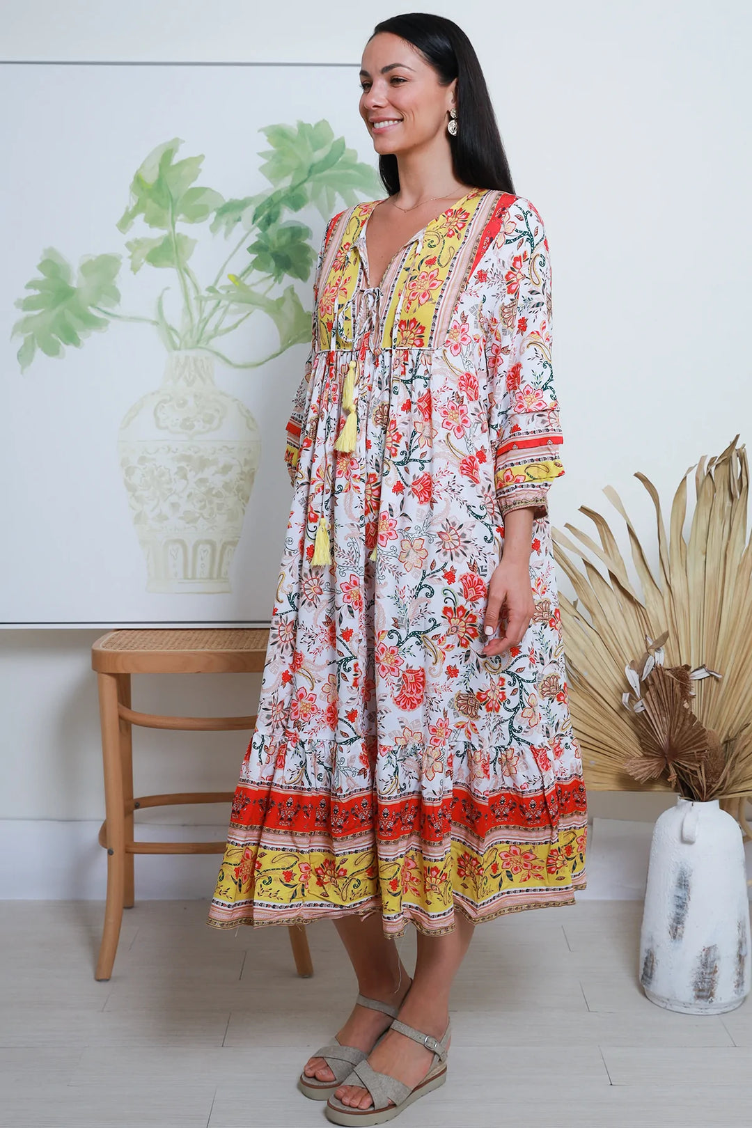 Piper Floral Folk Midi Dress - @Saucy Ladies