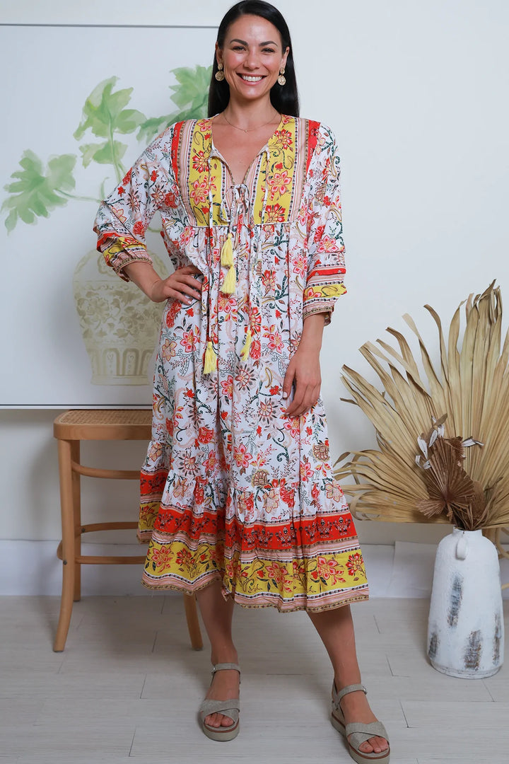 Piper Floral Folk Midi Dress - @Saucy Ladies