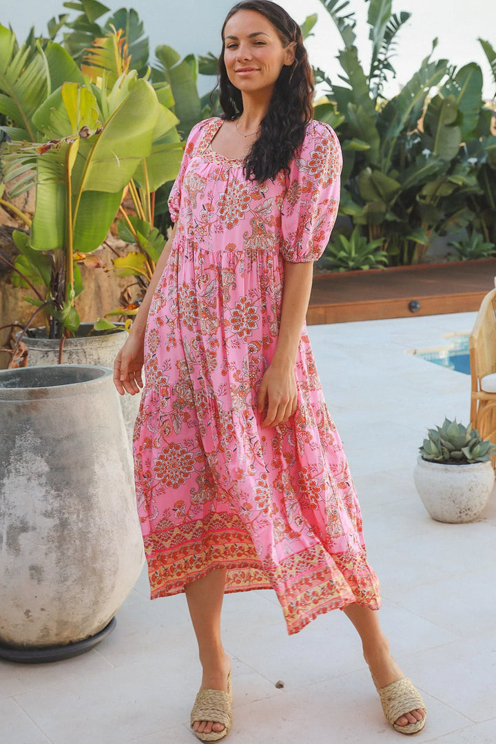 Eden Boho Pink Midi Dress