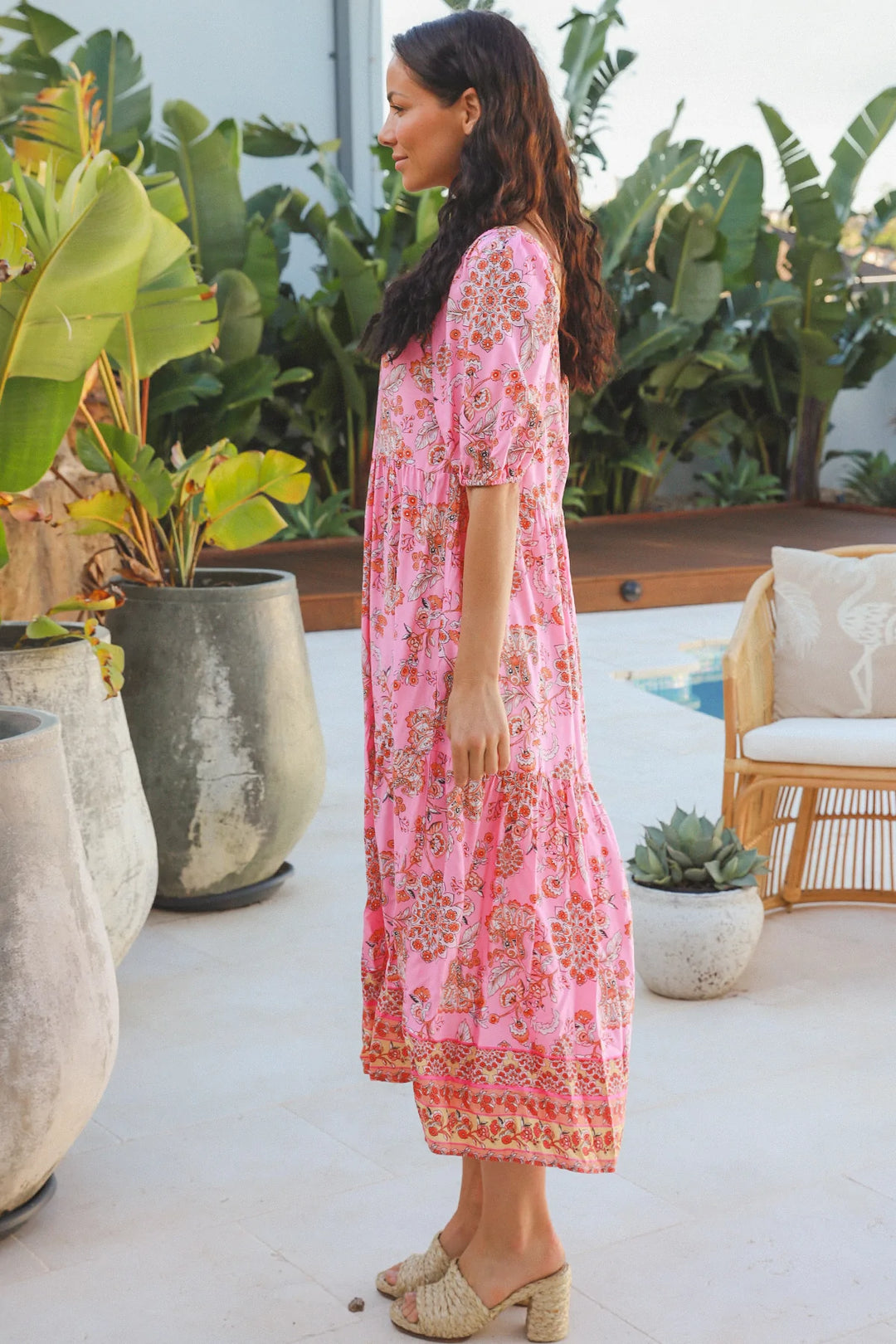 Eden Boho Pink Midi Dress