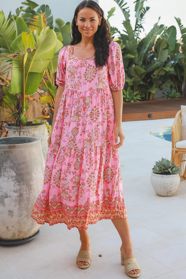 Eden Boho Pink Midi Dress