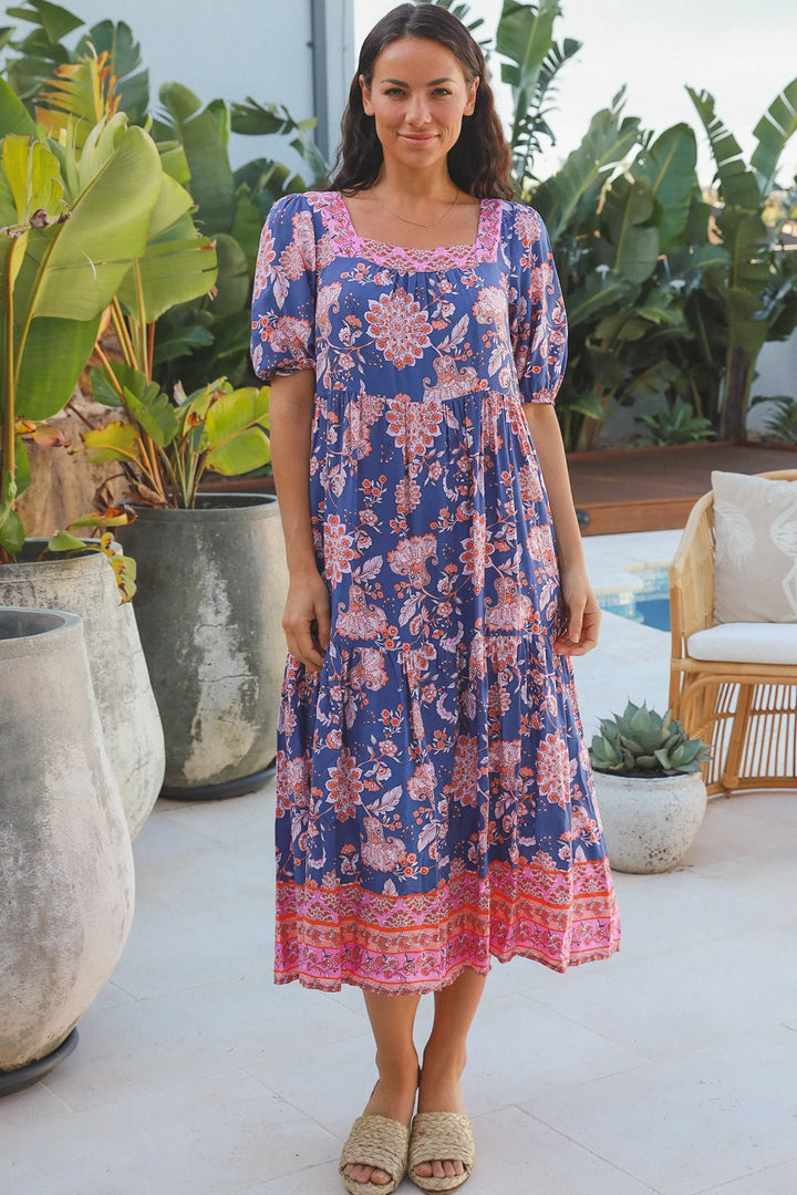 Melody Blue Pink Boho Midi Dress - @Saucy Ladies