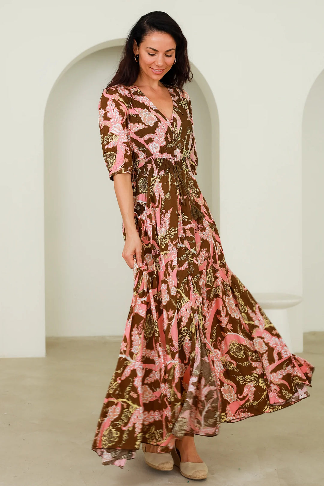 Freya Pink Brown Boho Maxi Dress