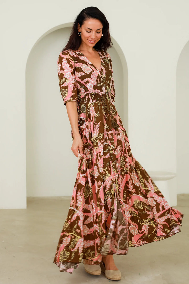 Freya Pink Brown Boho Maxi Dress