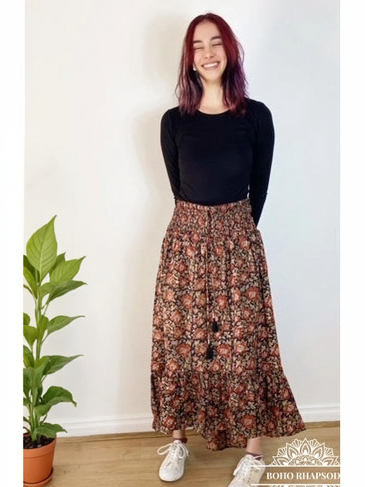 Ophelia Boho High Low Hand-Blocked Cotton Skirt