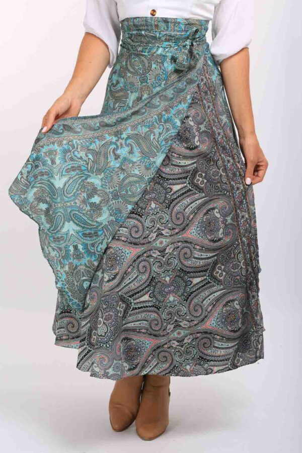 Silk Blend Reversible Wrap Skirt