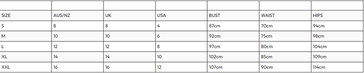 LOL size chart @ Saucy Ladies