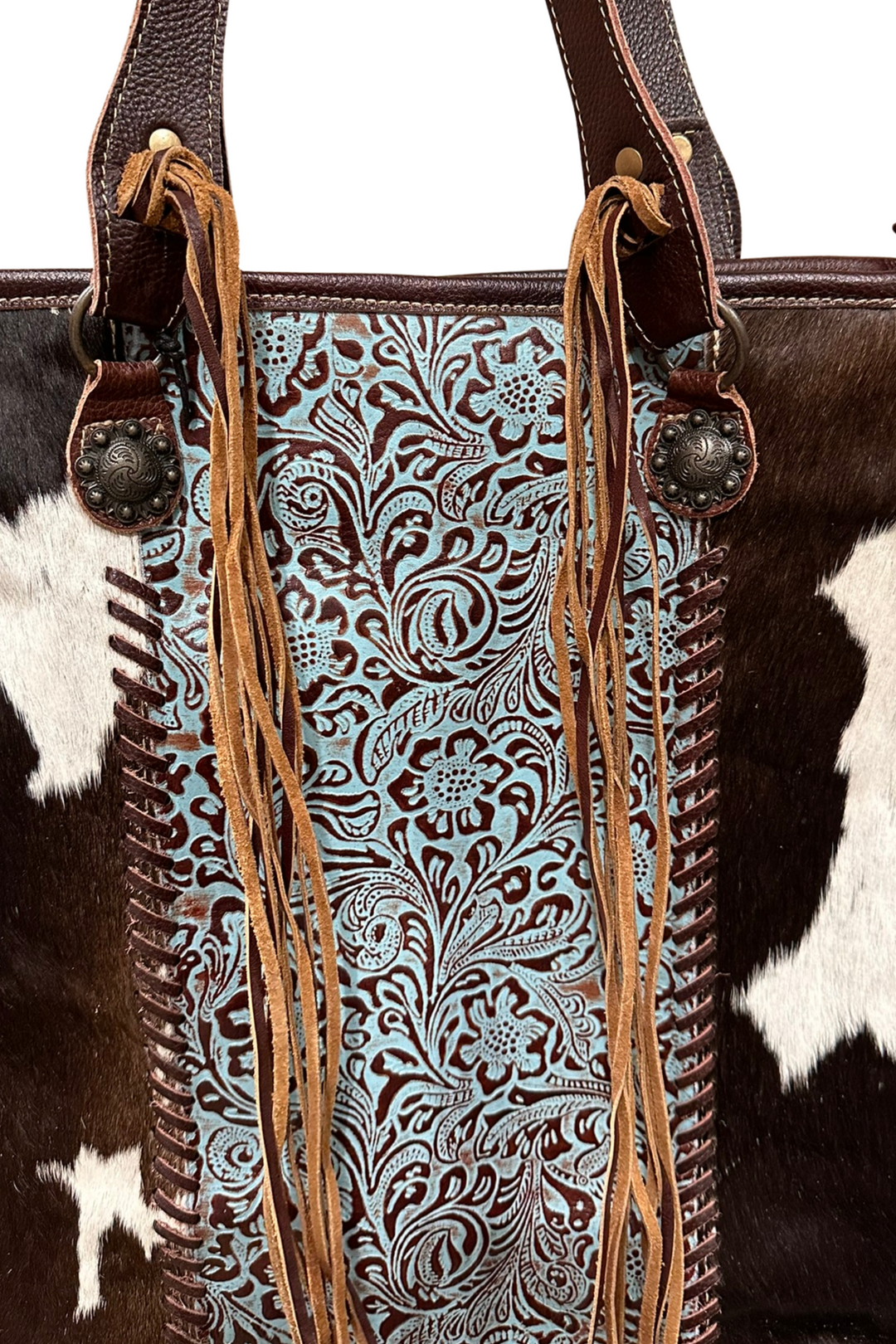 Tallulah Hand-Tooled Leather and Hide Tote