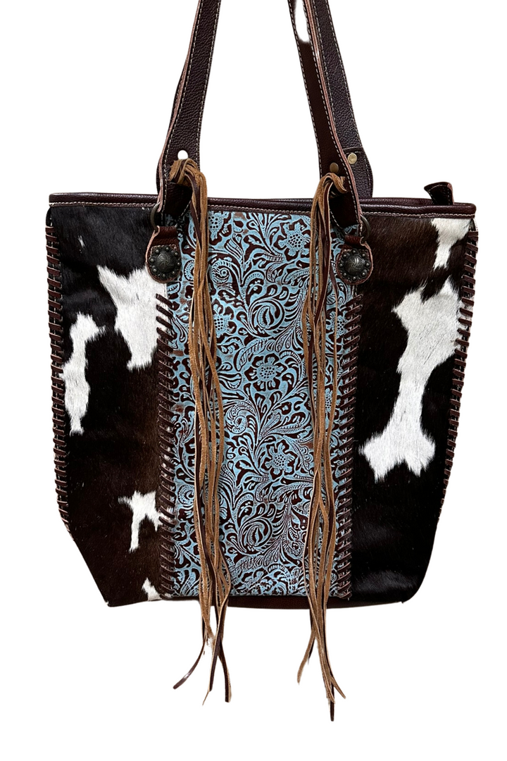 Tallulah Hand-Tooled Leather and Hide Tote