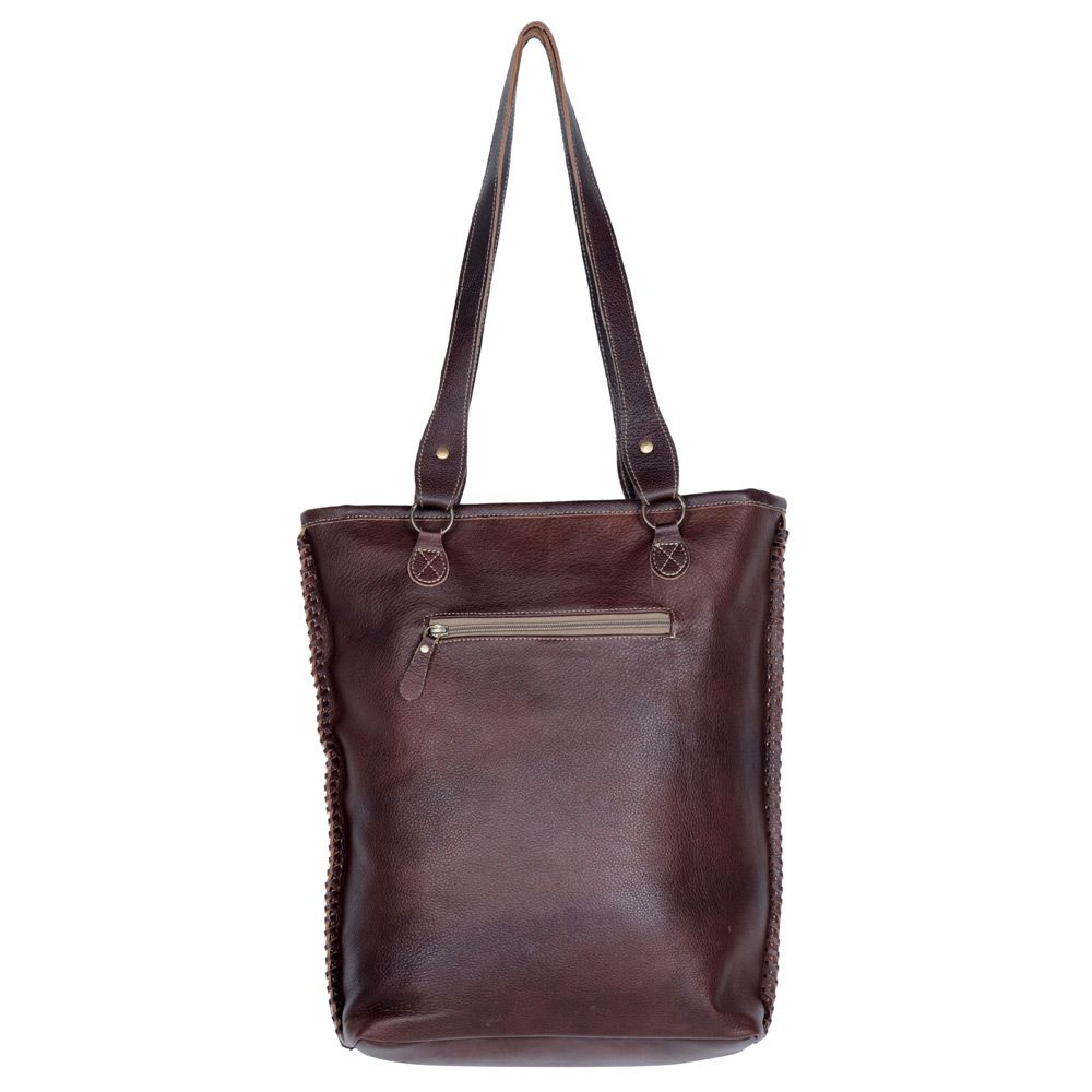 Dakota Hand-Tooled Hide Tote Brown