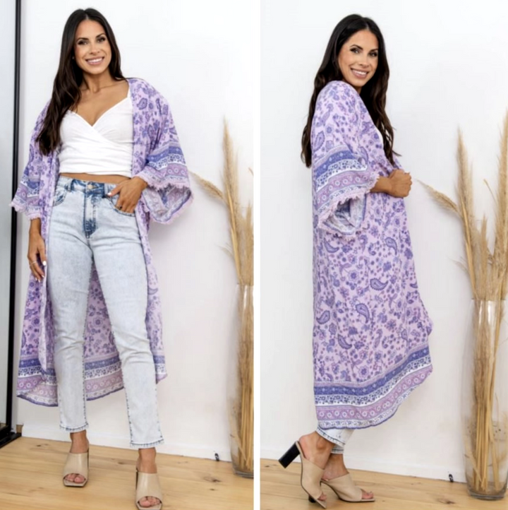 Ashlee Boho Lilac Purple Kimono Duster