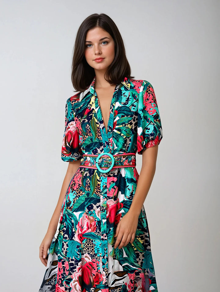 Donatella Leopard Floral Maxi Dress