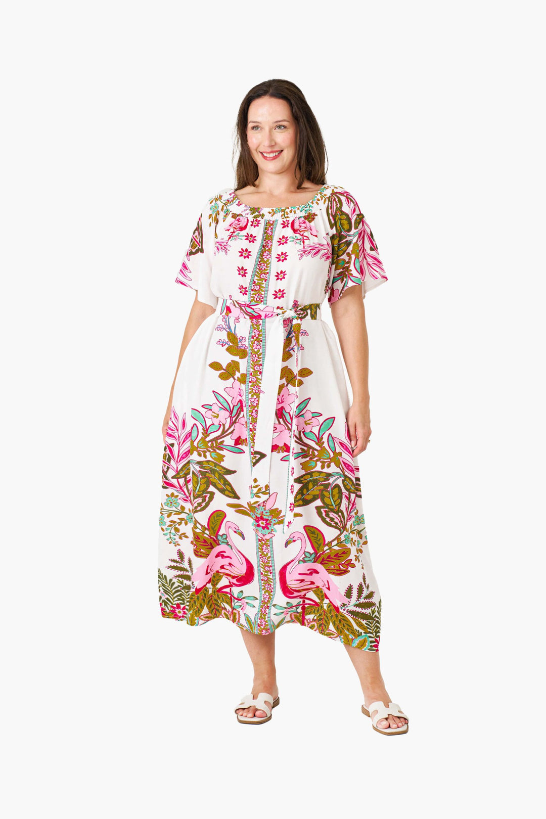 Hailey Flamingo Print Midi Dress