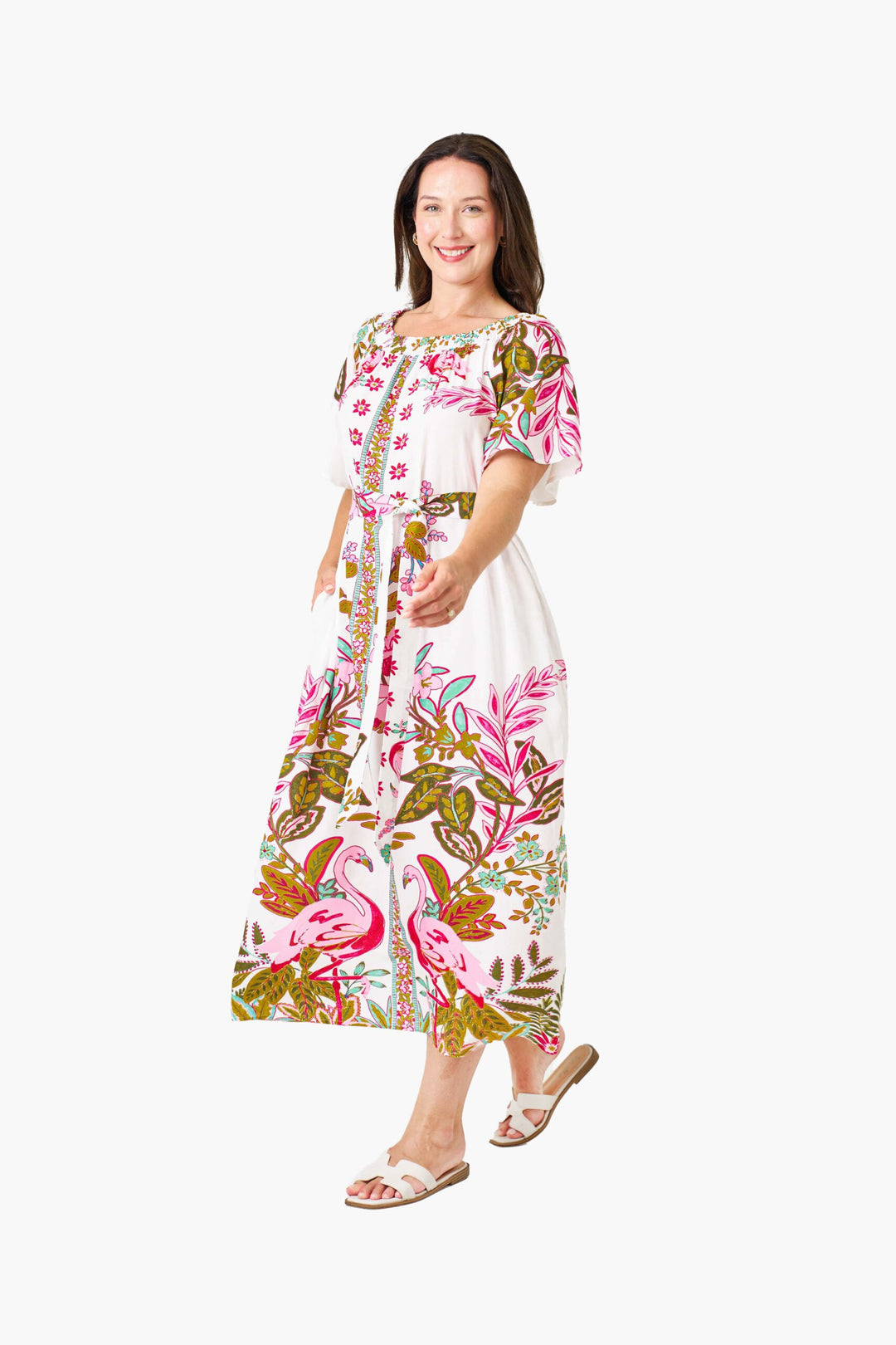 Hailey Flamingo Print Midi Dress